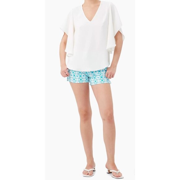 Trina Turk Moore‎ Crepe Top V-Neck Draped White Size Small Flowy Boho  $178 - Picture 2 of 9